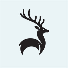 deer logo black icon, cartoon deer animal on a plain white background vector logo