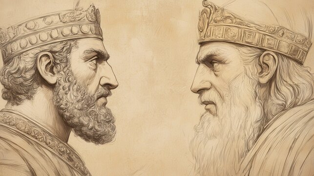 A King&rsquo;s Question: Biblical Illustration of Xerxes Asking Haman About Honors, with Haman&rsquo;s Face Beaming in Assumption