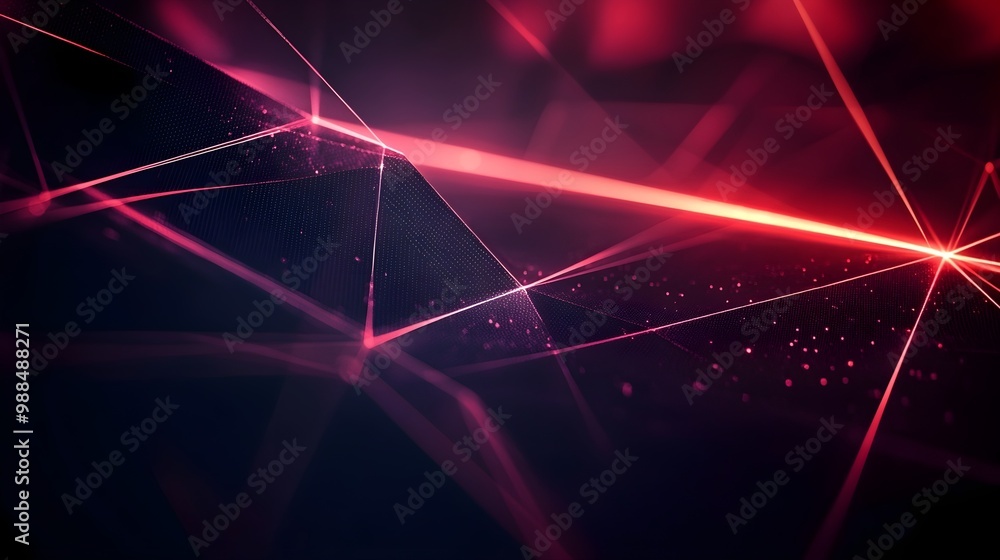 Poster abstract red geometric background with glowing lines and dots