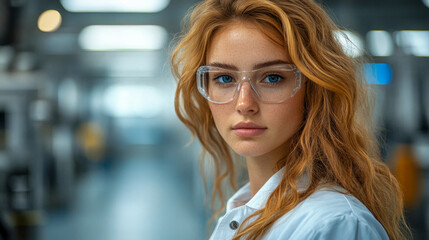 Fototapeta premium Portrait of a young scientist woman working in a modern research facility