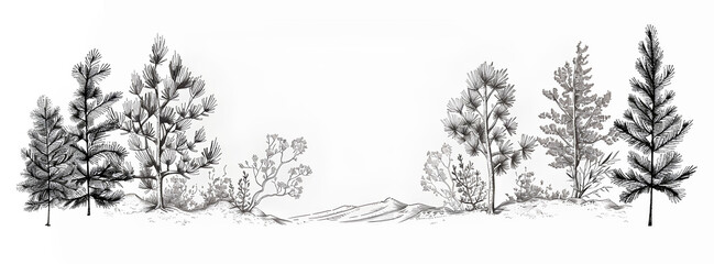 Obraz premium Pine tree line drawing on whitebackground