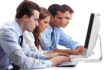 Fototapeta premium Business team collaborating on laptops