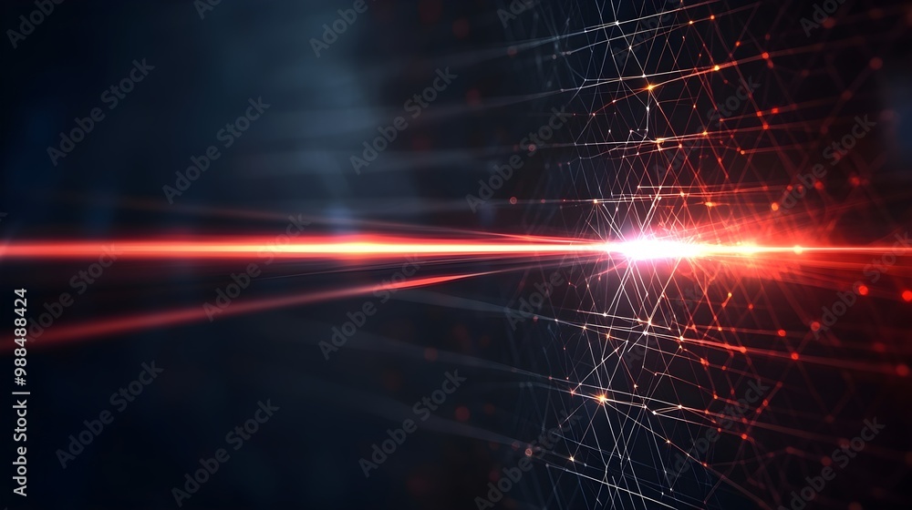Poster abstract red network with glowing lines and bright light