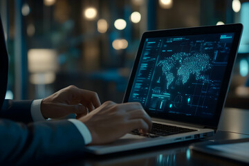 Digital World Map on Laptop Screen Illustration
