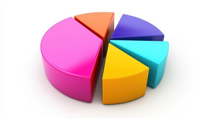 Fototapeta premium Colorful 3D Pie Chart on White Background Representing Data Visualization and Business Analytics