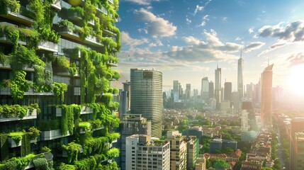 Futuristic Cityscape Powered by Sustainable Green Energy and Eco Friendly Urban Development