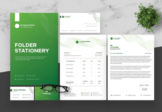 Gradient Green and White Stationery Set