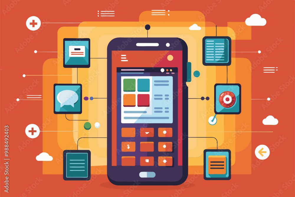 Poster a vibrant layout showcases various customizable elements around a smartphone, illustrating innovativ