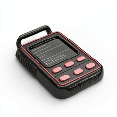 Vintage Pager A Blast from the Tech Past -  A sleek, black pager with a blank screen and a prominent red button, reminiscent of 1990s communication technology.