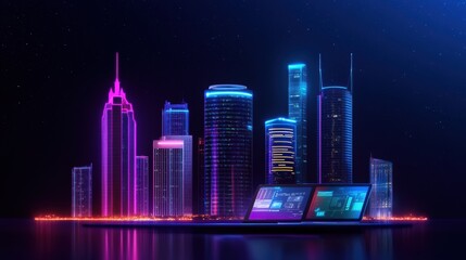 Neon City Lights with Futuristic Technology Display