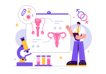 Venereologist Vector Illustration of Diagnosis for Dermatological Diseases, Sexually Transmitted Infections, and Bacterial Infections in a Background