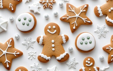 Gingerbread cookies, stars and snowflakes, holiday pattern, Watercolor style