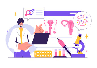 Venereologist Vector Illustration of Diagnosis for Dermatological Diseases, Sexually Transmitted Infections, and Bacterial Infections in a Background