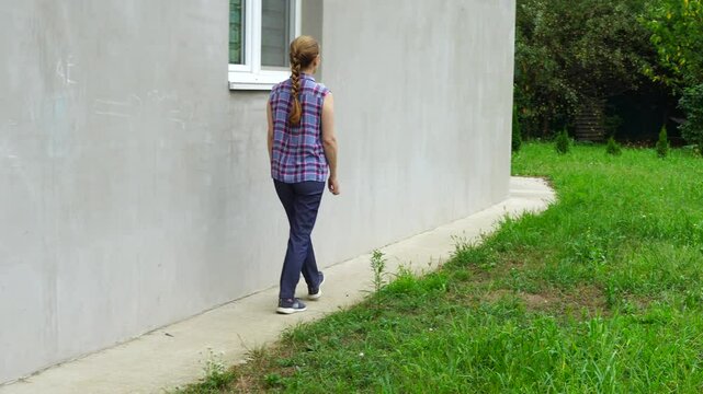 Senior woman walks relaxing outdoor