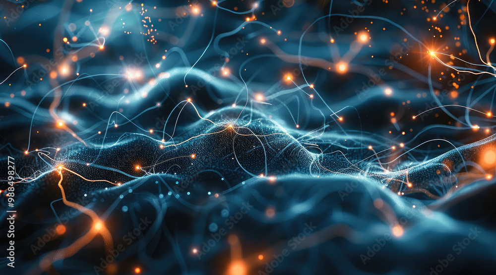 Leinwandbilder A dynamic exploration of the human brain where neurons and synapses are visualized as glowing networks of light.