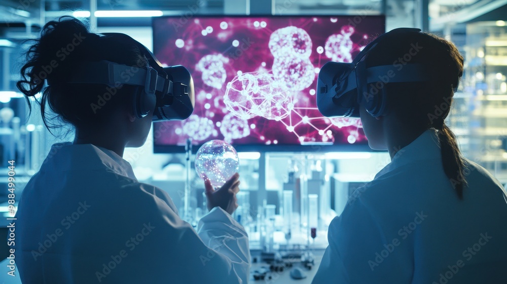 Poster researchers exploring virtual reality in a laboratory setting