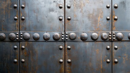 Fototapeta premium Rusty galvanized metal panel with rivets forming a pattern