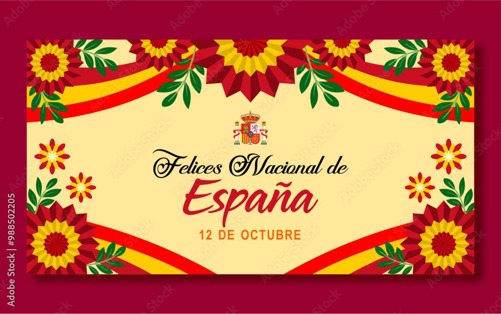 Wall mural fiesta nacional de espana, 12 de octubre, translated - national day of spain, october 12. with ribbo