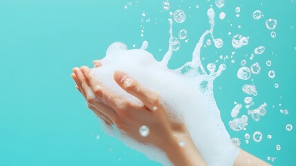 Fototapeta premium Hands Washing with Soap and Bubbles in Bright Setting