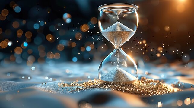 Whirling, enchanted hourglass filled with shimmering sand, manipulating the flow of time, temporal manipulation, time-warping artifact.