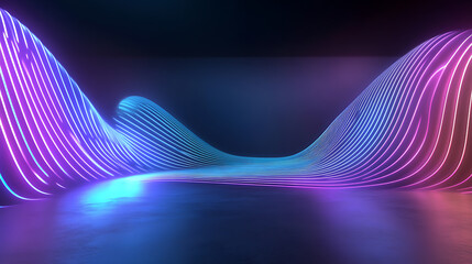 Futuristic neon wave landscape with glowing lines