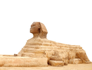 Famous Great Sphinx, Cairo, Egypt. Ancient statue of Sphinx, mythical creature with head of man and...