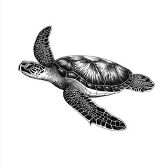 Obraz premium Black and White Illustration of a Sea Turtle Swimming Gracefully. Generative AI
