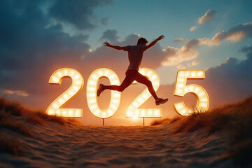 man jump over new year number 2025