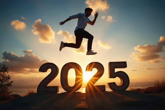 man jump over new year number 2025