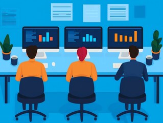 Content marketing team curating articles for an entertainment blog, creative workspace, Content marketing