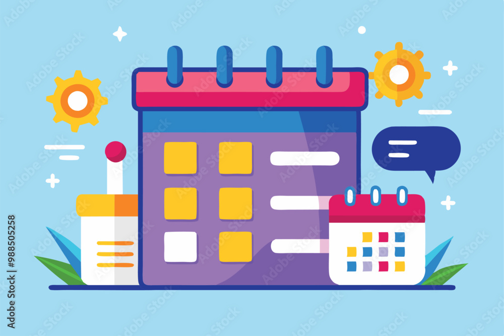 Poster a vibrant illustration of a customizable calendar showcasing various scheduling options and features