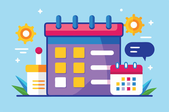 A vibrant illustration of a customizable calendar showcasing various scheduling options and features for planning daily activities.