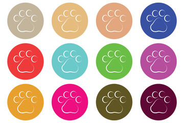 Dog, cat, bear paw symbol flat icon. Dog, puppy, cat paw foot print silhouette vector. Paw vector, icon, silhouette. Vector illustration.