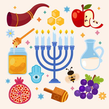 Flat Rosh Hashanah Graphic Elements