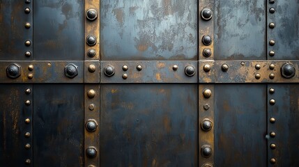 Rusty metal door detail showing rivets and metal plates