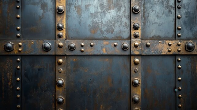 Rusty metal door detail showing rivets and metal plates