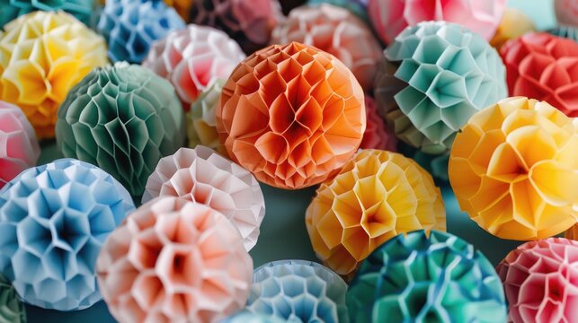 Colorful handmade papier-mache sea creature ornaments. Vibrant and textured, perfect for a unique home decor or DIY project.