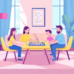 Cozy living room with a family spending time together