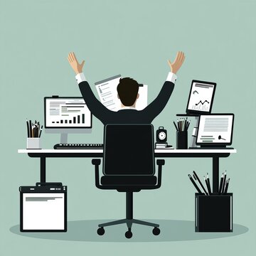 Meditating at a desk with data all around