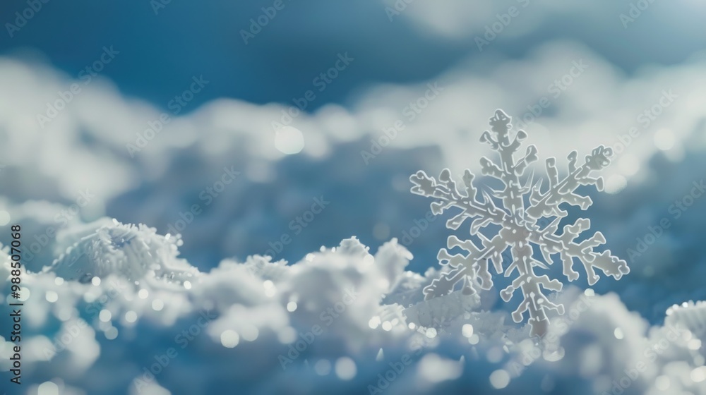 Wall mural close up of a snowy pinecone in the sky. beautiful winter landscape.