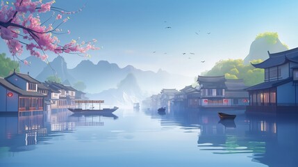 Fototapeta premium beautiful anime background of the river