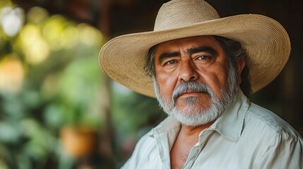 Fototapeta premium Mexican farmer posing wearing a straw hat