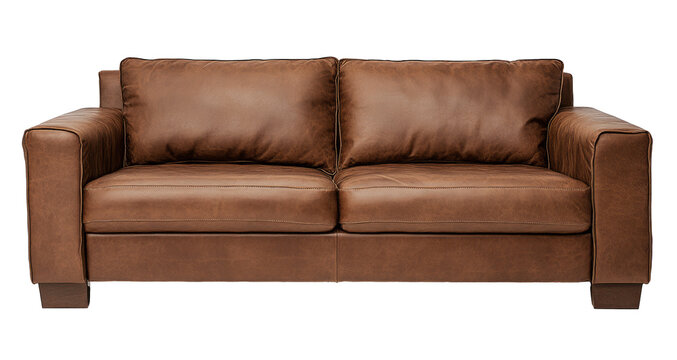 Industrial sofa png mockup brown leather couch living room furniture isolated from background