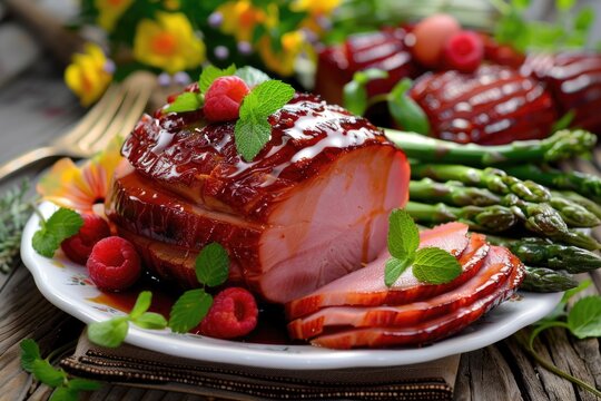 Easter Meal: Glazed Honey Ham with Raspberry Asparagus and Egg Cake
