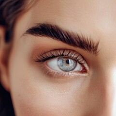 Obraz premium Eyebrows And Eyelashes. Macro Photography of Beautiful Woman's Eyes with Clean White Background