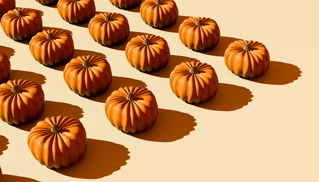 3d rendered of Halloween pumpkins with shadows on surface
