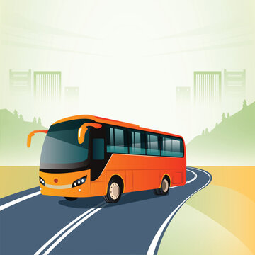 Traveling by bus. Simple flat illustration. front view