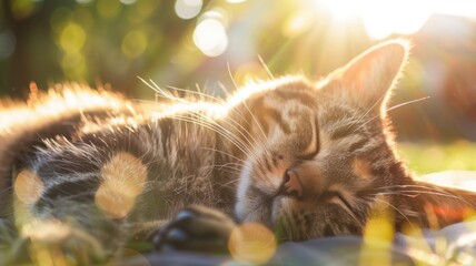 peaceful ginger cat enjoying a nap under the warm sun, National Lazy Day