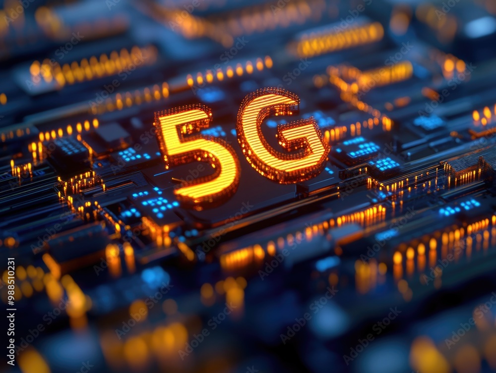 Poster an electronic board with high-speed data transfer capabilities, symbolizing fifth generation network