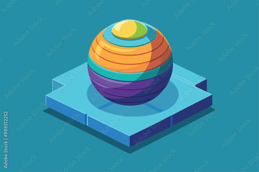 Poster a vibrant stability ball sits on a square platform, showcasing its customizable design, ideal for va